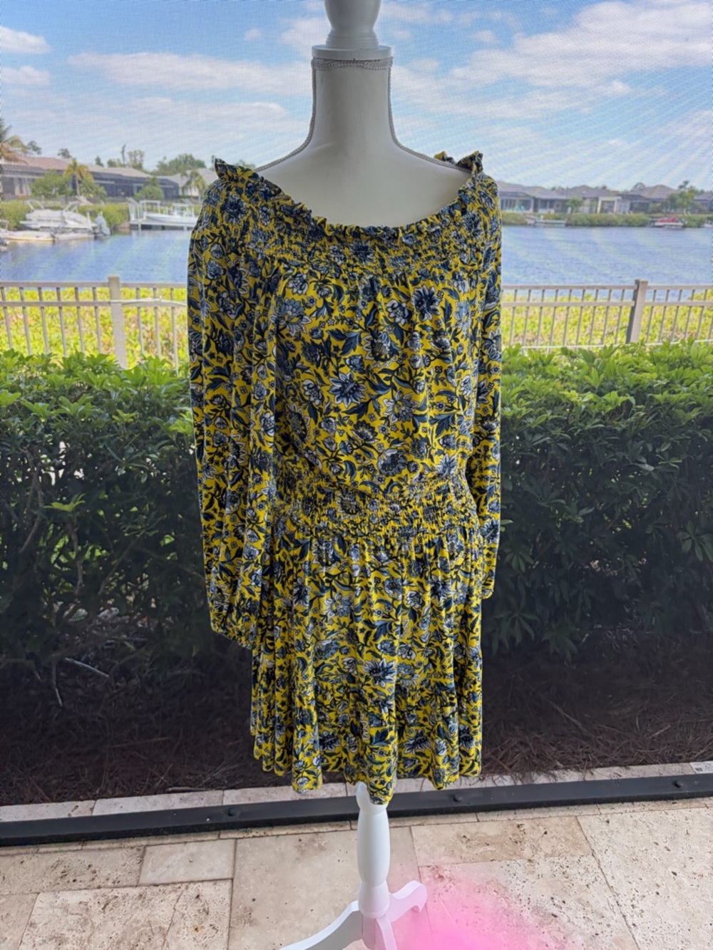 MICHAEL‎ Michael Kors Yellow and Blue Floral Long Sleeve Dress